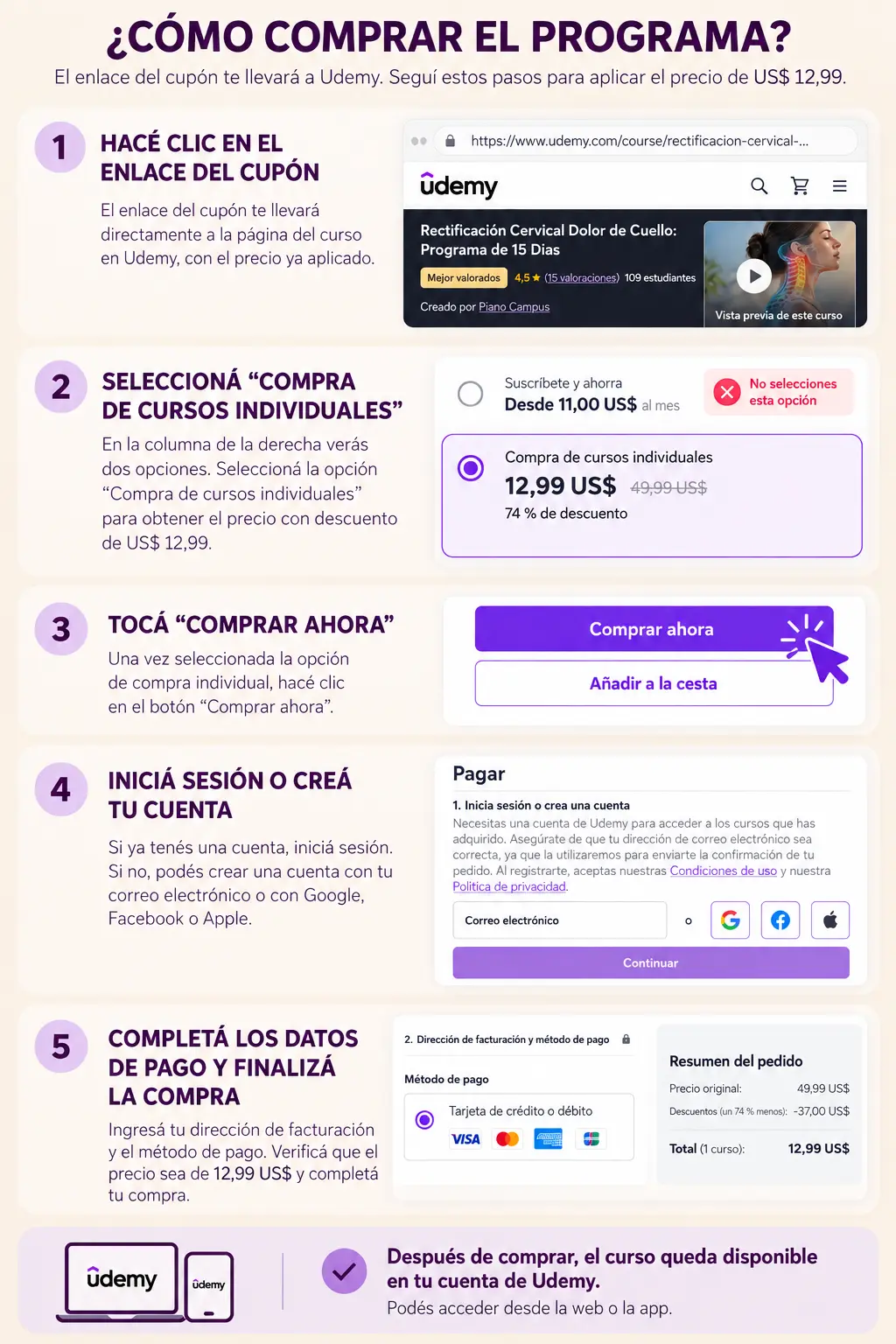 Guía paso a paso para comprar el programa de 15 días en Udemy por US$ 12,99